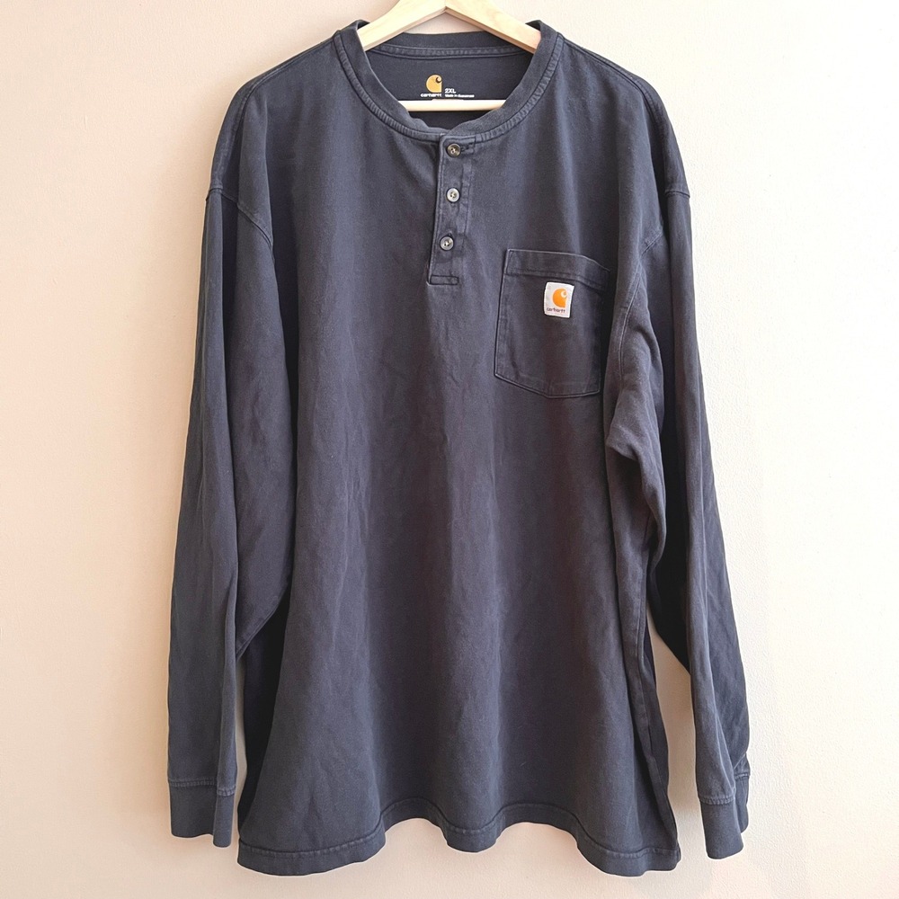 Carhartt Mens 2XL Black Long Sleeve Henley Pocket T-Shirt Original Fit K128
